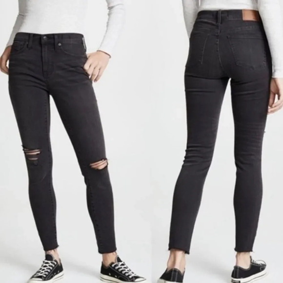 Madewell 9” high rise skinny distressed jeans Black Sea size 24 - Picture 1 of 12